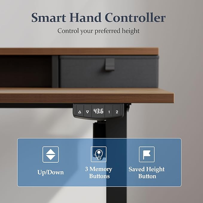 Klicelor 48 Inch Electric Standing Desk with Drawers, Adjustable Height Small Sit Stand Desk for Home Office, Compact Computer Workstation with Storage– Dark Walnut