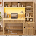 61 Inch Computer Desk with Hutch and Drawers