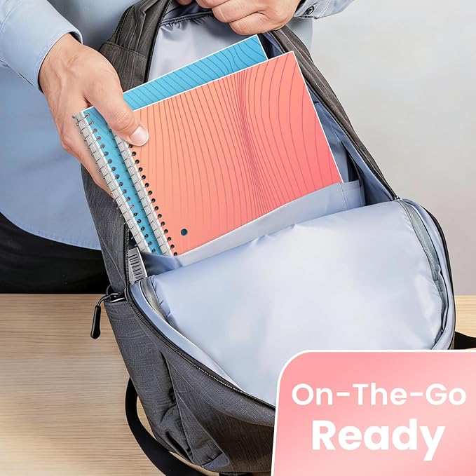 Oucaru College Ruled Spiral Notebooks, 8x10.5 Subject Notebook for School | 5 Pack 1-Subject Notebooks with 70 Sheets Per Book, 3-Hole Punched Lined Paper, for Writing Journal, Home & Office
