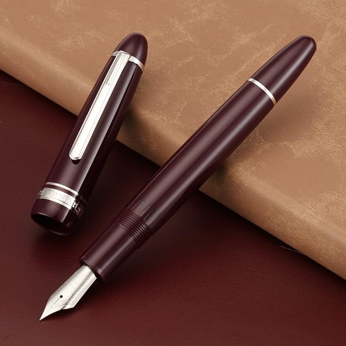 erofa Majohn P136 Piston Fountain Pen 1.1mm Stub Nib with Box, Red Resin Writing Pen Set