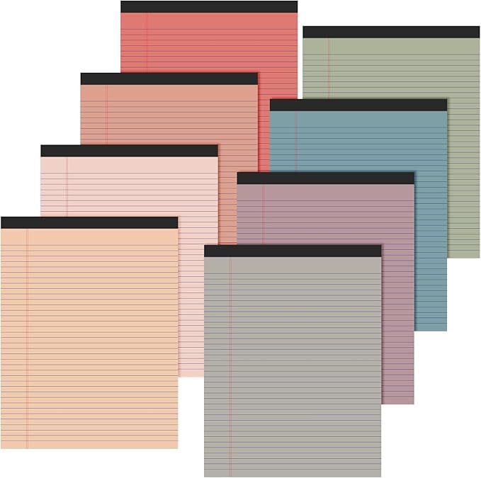 Fuutreo 8 Pcs 8.5'' x 11'' Colored Legal Pad Writing Pads Narrow Ruled 50 Sheets Per Notepad Perforated Writing Notepad Office Supplies for College Office Business (Vintage Color)