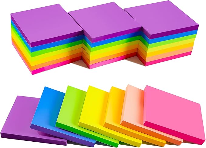 (28 Pads) Sticky Notes 3 x 3 in, Bright Colorful Super Sticking Power Memo Post Stickies, High Stickiness Square Sticky Notes for Office, Home, School, Meeting, 72 Sheets/pad