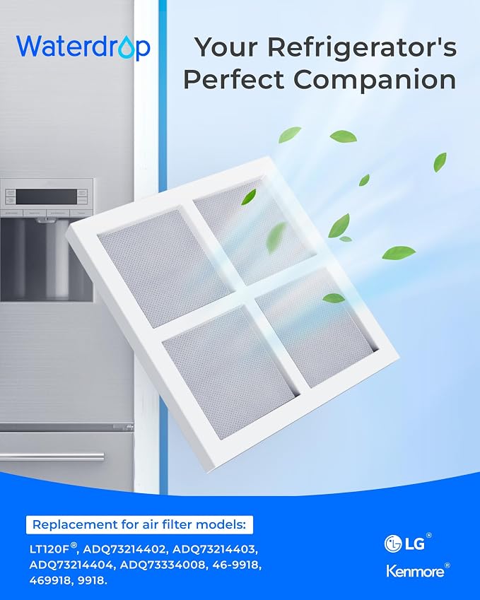 Waterdrop Refrigerator Air Filter, Replacement for LG® LT120F®, 3 Pack | Replacement for LG® LT1000P®/PC/PCS, LFXS26973S, LMXS28626S, LMWS27626S, LFXS28596S, ADQ74793501, ADQ74793502 and LT120F®