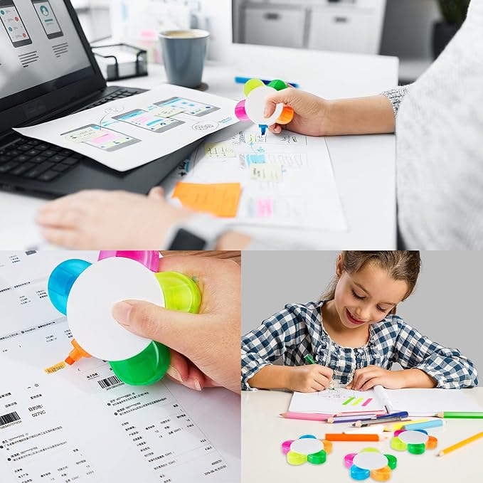 Outus 3 Pieces Petals Highlighters Assorted Colors Back to School Flower Shape Watercolor Highlighter Pens 5-in-1 Fluorescent Pens for Office School Stationery Aesthetic Supplies,5 Colors