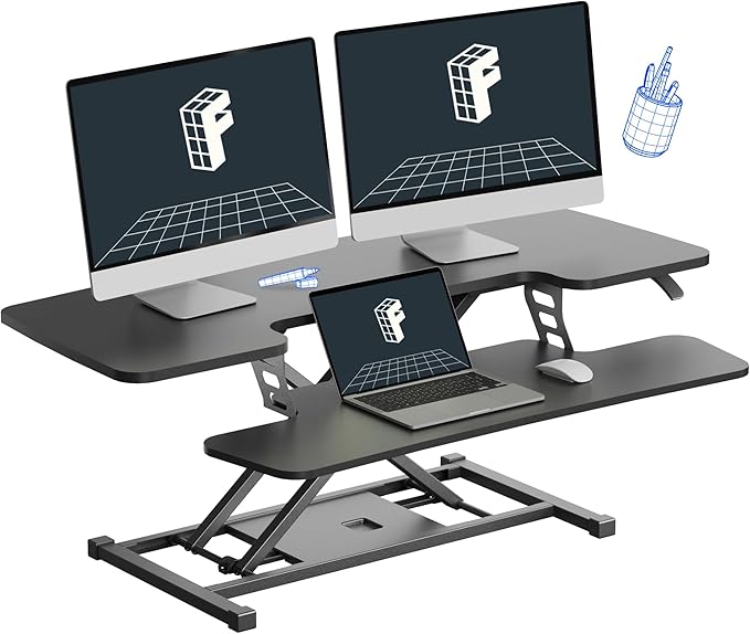 FLEXISPOT 40" Wide Standing Desk Converter Sit to Stand up Riser Height Adjustable Computer Workstation with Spacious 2-Tier Desktop, Black