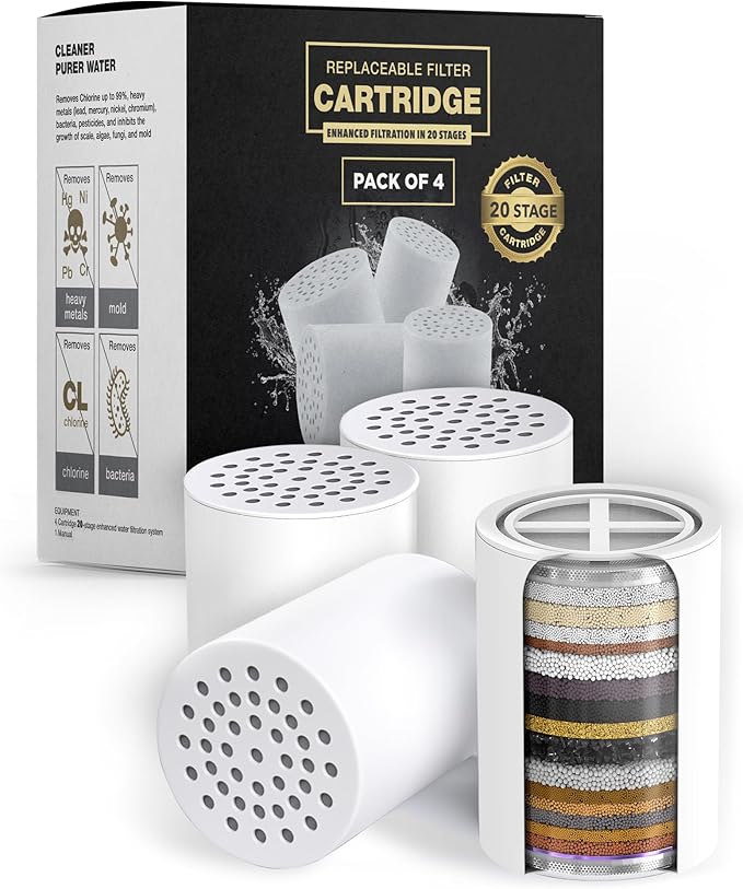 AquaHomeGroup 20 - Stage Replacement Premium Filter Cartridge 4-pack (No Housing), Compatible with Any Shower Filter of Similar Design 15 and 20 stages