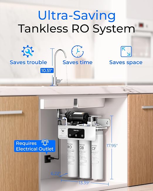 Waterdrop T3-C RO Water Filtration System, Plug-in Required, 450 GPD | 8-Stage, NSF/ANSI 372 Certified, Under-Sink RO Water Filter, 2:1 Pure-to-drain, Smart Filter Alerts & Auto-Flush, BPA-Free