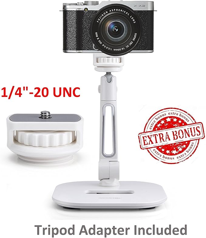 AboveTEK Tablet Stand Holder, Stylish Aluminum iPad Stands, Foldable 360° Swivel iPad iPhone Table Stand Holder fits 4-11" Tablets/Smartphones for Kitchen Bedside Office POS Showroom Reception (White)