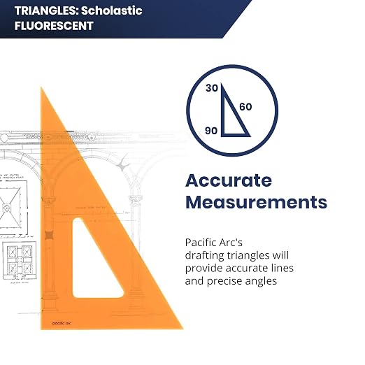 Pacific Arc's Scholastic Triangle - 4 inch - Fluorescent - 30/60 Angle - Polystyrene - Inking Edge - Technical Drawing Tools, Drafting, Architect and Engineering.