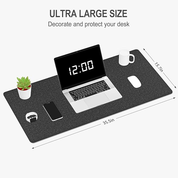 Auhoahsil Felt Desk Mat, Minimalist Large Mouse Pad XXL 35.5 x 15.7 in, Desk Matt for Desktop, Keyboard, Laptop, Computer, Office, Work from Home, Gaming, Dark Gray