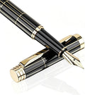 Tiankool Luxury Fountain Pen,Fine Nib, Exquisite Pen Gift Set for Men&Women-Includes 10 Ink Cartridges&Ink Converter- Nice Pens - Black - Gold Plaid