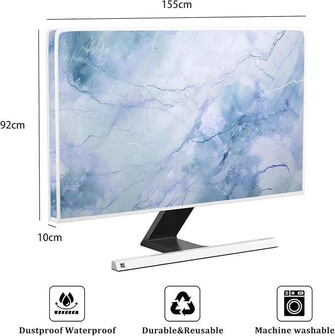 Baocicco Fashion Haze Blue Marble Screen TV Cover Cover 65 Inch Waterproof Full Body Covers for TV Display Screen Weatherproof Television Sleeve Compatible with Television LED LCD OLED TV