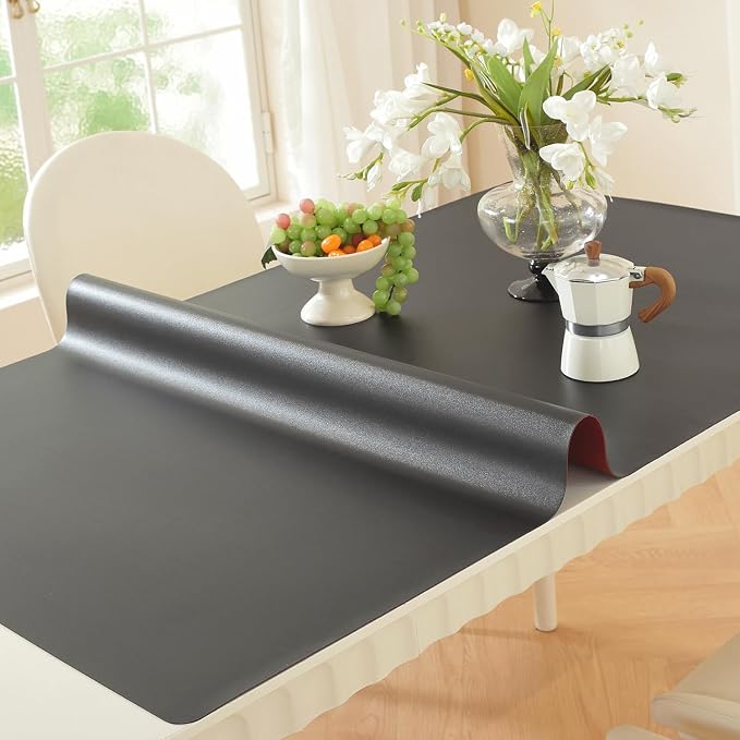 OstepDecor Black Table Cover Protector 40 x 66 Inch, 1.5mm Thick Plastic Table Cover, Dining Table Protector Pad, Waterproof & Easy Cleaning PVC Desk Mat for Dresser, Coffee & Kitchen Wooden Tabletop