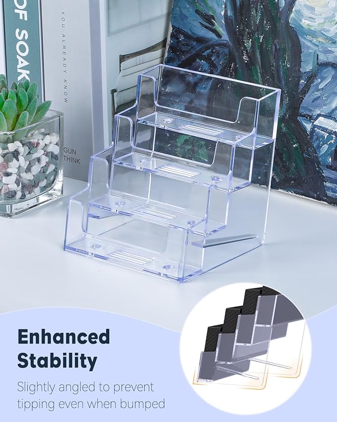 Uniclife Acrylic Business Card Holder for Desk 4 Slots Clear Business Card Display Stand for Men & Women Desktop Business Card Organizer Card Stand for Office Home Exhibition, 240 Card Capacity