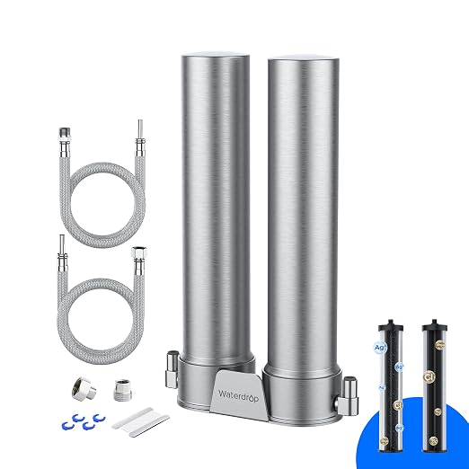 Waterdrop DST Under Sink Water Filter System, No Drill Required for Renters | Reduce Chlorine, PFOA/PFOS, Bad Taste & Odor, 2 Stage Stainless Steel Under Sink Water Filtration System