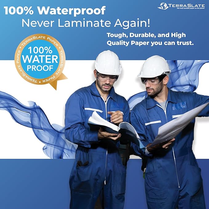TerraSlate Waterproof, Durable, Rip-Proof Paper, 1,000 Sheets, 5 Mil (24lb Bond), 8.5” x 11”, Laser Printer and Copy Machine Compatible