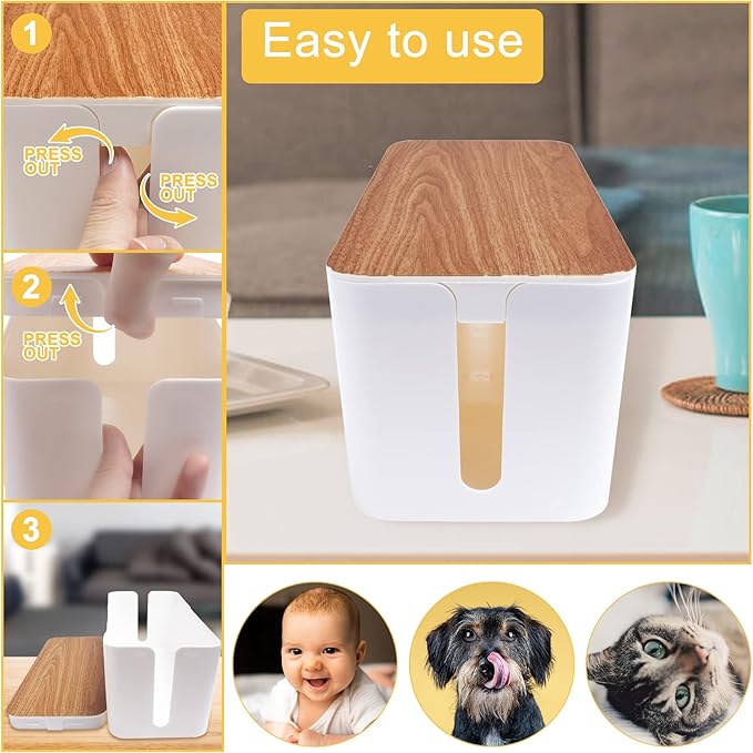 YUANYE Cable Management Box Cable Management Kit for Power Strip to Hide Wires,Cord Organizer Boxes,Safe ABS Material Wire Organizer of Cable Clips Sleeve for Home & Office,2Pack-123PCS/White