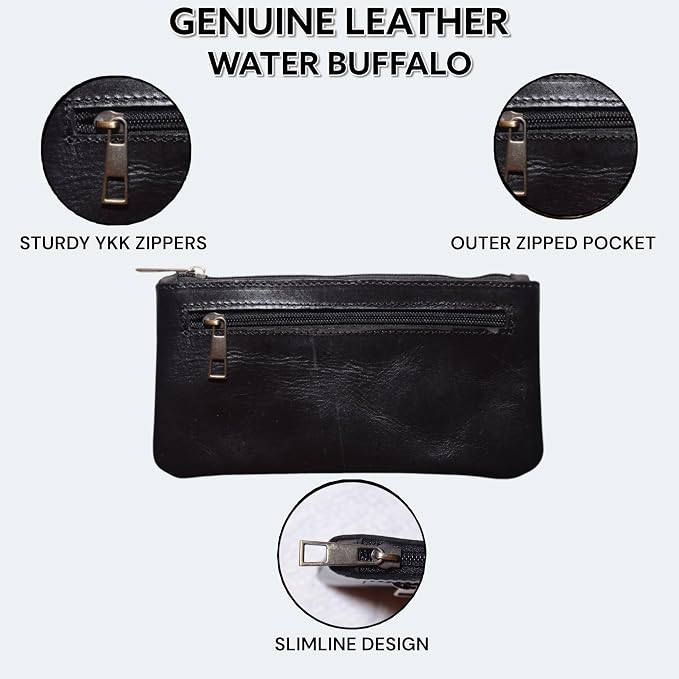 Vintage Leather Pencil Case Pouch, Pen Pouch for Work and University, for Men and Women Elegant & Practical Brown Leather Pencil Cases for Adults Perfect for Office (Black) (Black)