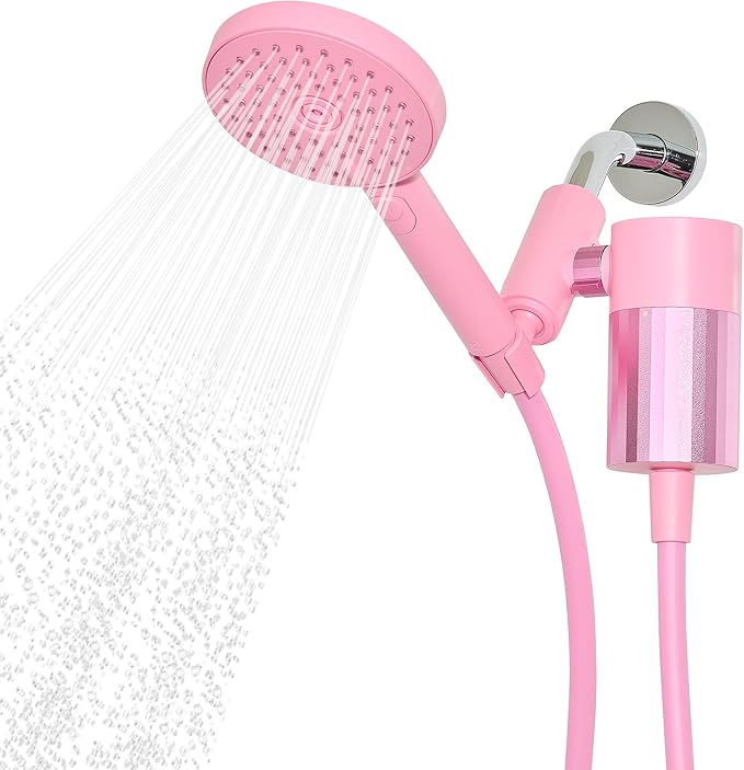 Sproos! - Handheld Showerhead with Filter Set, High Performance Filtration System for Healthier Hair and Skin, Extra Long 70 Inch Hose, 3 Customized Spray Functions, Pink