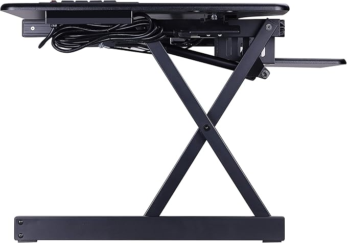 Rocelco 46" Height Adjustable Standing Desk Converter - Desktop AC USB Charger - Sit Stand Up Triple Monitor Riser - Tall Computer Workstation - Retractable Keyboard Tray - Black (R DADRB-46-ACUSB)