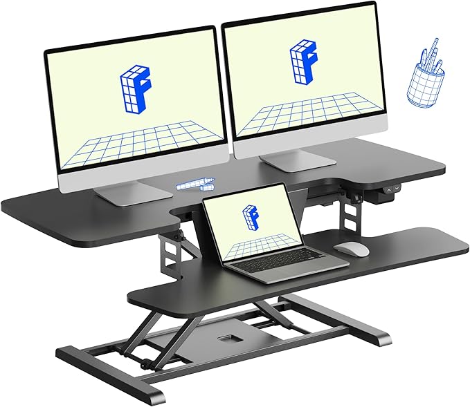 FLEXISPOT 42 inch Electric Motor Desk Converter, Height Adjustable Motorized Stand up Desk Riser with Quick Release Keyboard Tray, Black Monitors and Laptop Workstation