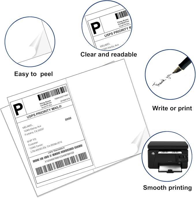 8.5" x 5.5" Address Labels, Half Sheet Shipping Labels, 25 Sheets Self Adhesive Mailing Labels for Laser & Inkjet Printers (50 Labels)