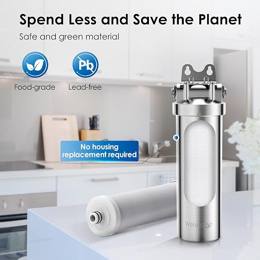 Waterdrop AS08 Stainless Steel Under Sink Water Filter System, Reduces Lead | Reduces Chlorine, Heavy Metals, Bad Taste (1 Filter Included), 1 Years Lifetime Under Sink Water Filter, 5X Service Life