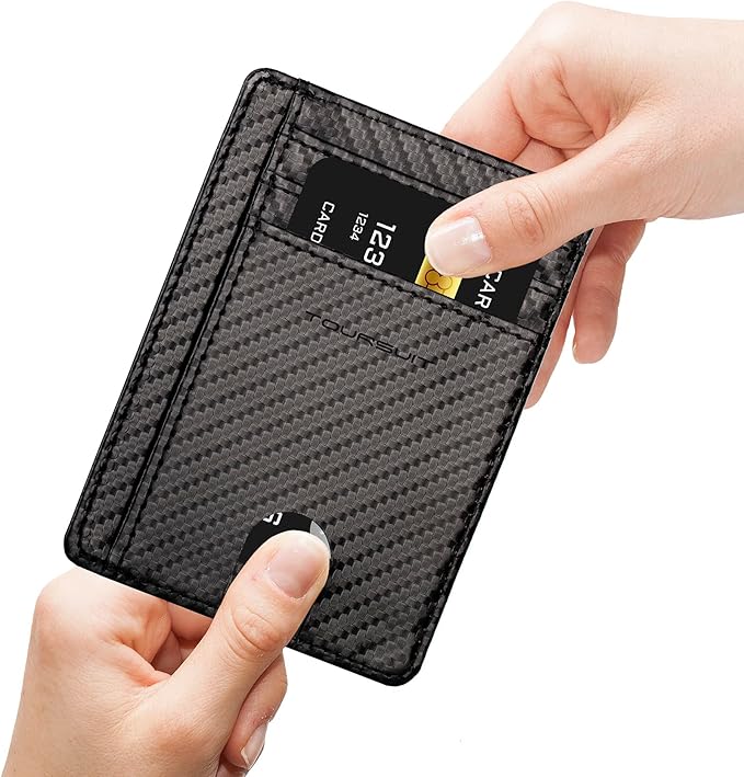 TOURSUIT Travel Minimalist Slim Front Pocket Wallet for Men Women, RFID Blocking Credit Card Holder Case (Carbon Fiber Black)
