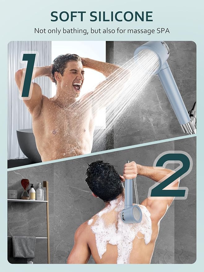 Ion Drops Filtered Shower Head with Handheld, High Pressure Shower Heads with 3 Spray, Showerhead with Filters Hand held for Hard Water, Remove Chlorine, Reduces Dry Itchy Skin (Blue)