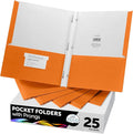 FILE-EZ Two-Pocket Folders with 3-Prong Fasteners, Orange Color, 25-Pack, Durable Textured Paper, Matte Finish, Letter Sheet Size (EZ-92565)