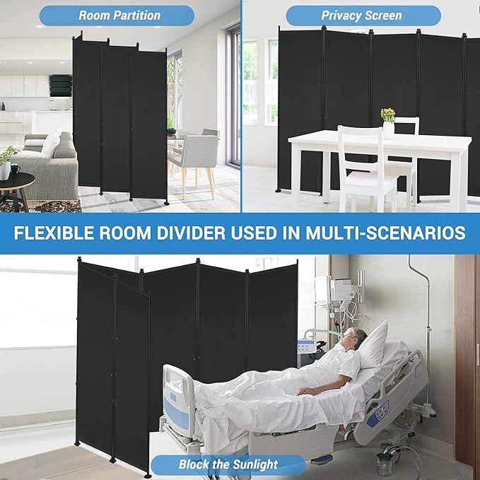 MAYOLIAH 6 Panel Room Dividers Folding Privacy Screen, 10ft Wide 6ft Tall Partition Office Walls Separator with Small Base, Black