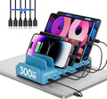300W Charging Station for Multiple Devices, 8 Port Multi USB C Fast Charger Station Dock for MacBook iPhone 16/15/14/13/12 Samsung Pixel Series iPad, Blue (6 Mixed Short Cables Included)