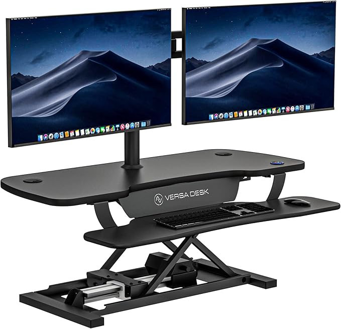VERSADESK® PowerPro™ 40” x 24” Standing Desk Converter | 40 inch Electric Height Adjustable Sit to Stand Desk Riser w/ Keyboard Tray & USB Hub - Ergonomic Workstation for Home & Office, Black