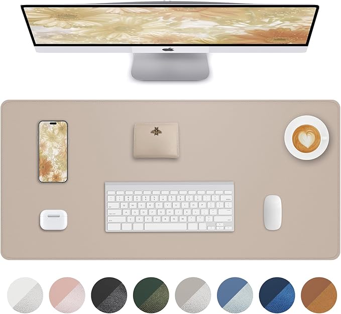 Non-Slip Desk Pad,Desk mat,Large Mouse Pad,Office Desk mat,Waterproof PU Leather Desk Blotter Mat,Laptop Desk Pad,Desk Writing Pad for Office and Home (Beige, 24" x 13.7")