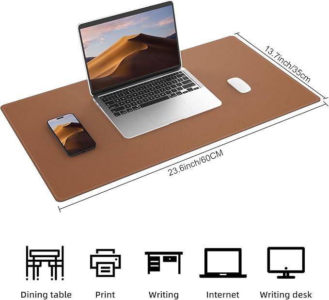 AFIING Dual-Sided Desk Pad, Natural Cork & PU Leather Large Mouse mats for Office and Home Work, Desk Protector Non-Slip, Waterproof, Easy Clean (Brown, 23.6" x 13.7")
