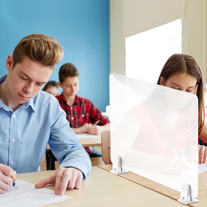 Desk Divider 4 Pcs Desk Privacy Panel 23.6''L x 15.8W'' Office Partitions Frosted Acrylic Panel Pack of 4 Desk Divider Partition with Adjustable Universal Base
