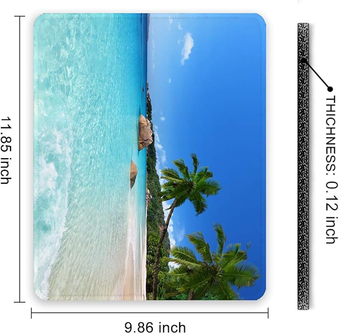 Auhoahsil Mouse Pad, 12 x 10 in Summer Beach Theme Computer Mouse Pad for Desk, Premium-Textured Non-Slip Rubber Stitched Edges Waterproof Square Gaming Mouse Mat for Gaming Work Wireless Mice, Blue