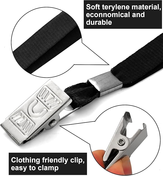 100 Pcs Lanyards for ID Badges and 100 Pcs Clear Name Tag Holders Reusable Lanyard with Clip Plastic ID Card Badge Holder Name Badges for Adults Kids Business School Office Supplies (Black)