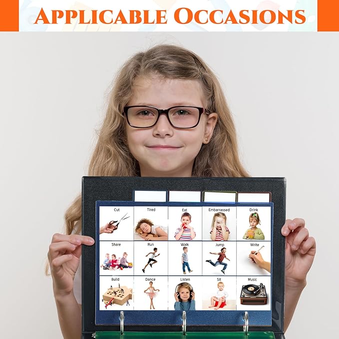 Communication Book Bulk 162 Laminate Icon Picture Cards with 5 Multicolor Dividers 1 Sentence Strip for Autism Vocabulary Language Speech Articulation Learning Supplies(Real)