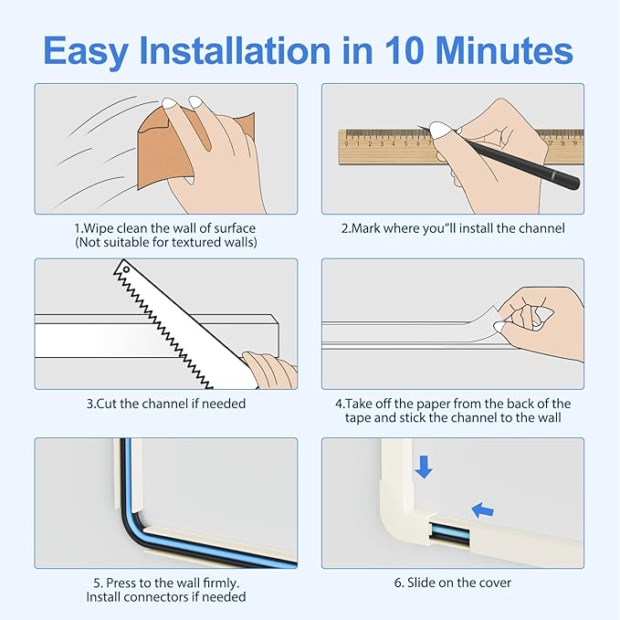Yecaye Cord Hider, 113in Medium Cord Covers for Wires on Wall, Cord Organizer for 2-3 Wires, Easy Install Cable Management Kit, TV Cable Hider for Home Office, W0.95in H0.55in, Beige