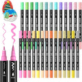 Shuttle Art 28 Pastel Colors Dual Tip Acrylic Paint Markers, Brush Tip and Fine Tip Acrylic Paint Pens for Rock, Ceramic, Wood, Canvas, Plastic, Glass, Stone, Calligraphy, Card, DIY Football Crafts