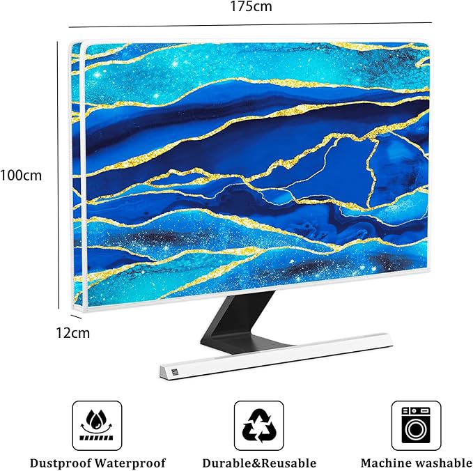 Baocicco Royal Blue Marble Waterproof TV Cover 75 Inch Creative Design Monitor Accessories Laptop TV LCD Screen Television Decoration for Tablet LED LCD OLED TVs Decorations