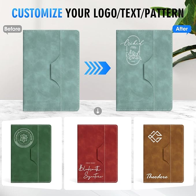 ENOMY Personalized Notebook Set Custom A5 Journal UV Printing Personalized Journal with 10 PC Metal Pens for College Birthday Travel Business Gift, Brown