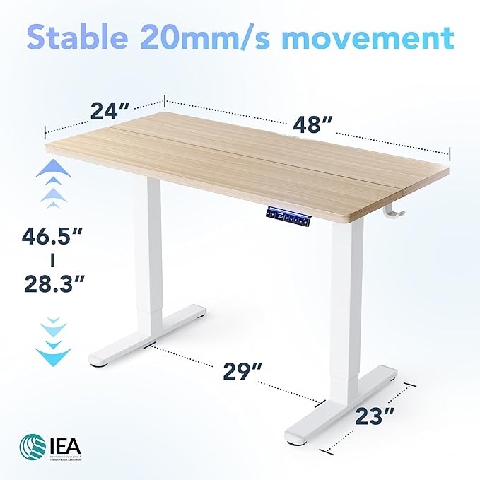 HUANUO AI-Powered Electric Standing Desk with Smart APP, Compatible with Alexa & Google, Adjustable Height, 6 Memory Settings, Sedentary Reminder, Ergonomic Sit-Stand Desk, 48-inch, Light Walnut