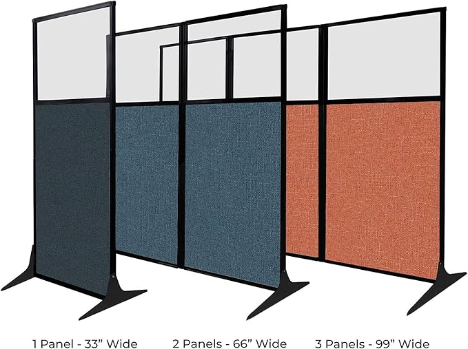 Versare Workstation Partition | Portable Wall Divider | Modern Office Cubicle | Free Standing Privacy Screen | Flexible Work Space | 33" x 70" W/Window, Ocean Fabric Panels