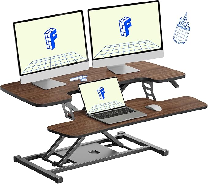 FLEXISPOT Standing Desk Converter 36in Sit to Stand up Riser Height Adjustable Monitor and Laptop Workstation with Spacious 2-Tier Desktop, Walnut Color
