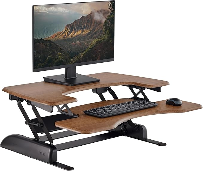Vari VariDesk Pro Plus 36 Standing Desk Converter – 11 Height Settings + Spring Lift, 2 Tier Design, Keyboard Tray, Fits Desktops 36” Wide x 26.5" Deep – Delivers Fully Assembled (Walnut)