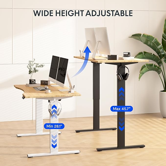 FLEXISPOT EN1 Bamboo Single-Piece Standing Desk, 55 x 28 Inches Ergonomic Desk for Home Office and Gaming (Black Frame + Bamboo Top, 2 Packages)