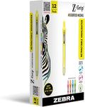 Zebra Pen Z-Grip Retractable Highlighter, Assorted, Chisel Tip, 12-Pack | Metal Clip, Ideal for School, Office and Teacher Supplies, Note-Taking, Studying, and Planners, Transparent Barrel (71200)
