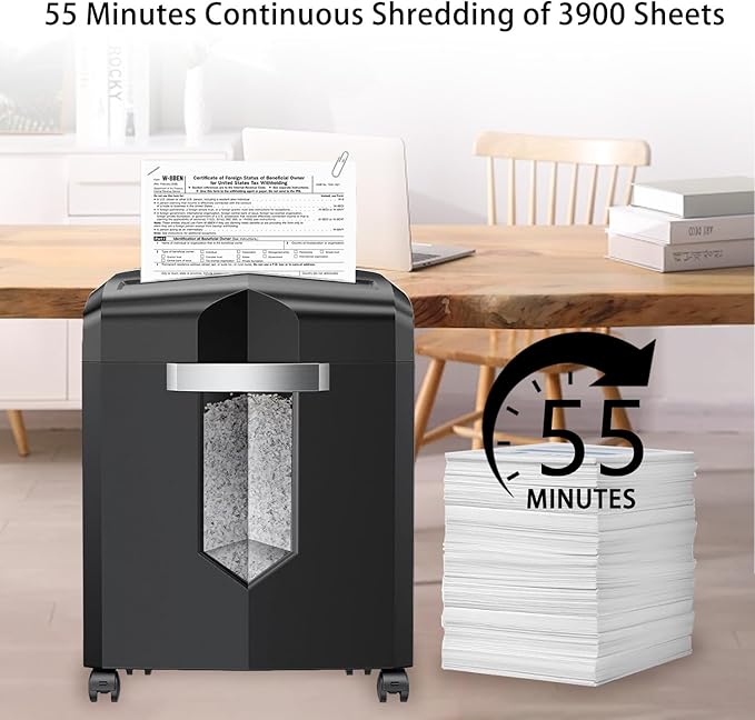 Bonsaii 12-Sheet P-4 Micro-Cut Shredder, 55-Min Continuous Use, Shreds Paper, Credit Cards & CDs, 4-Gal Transparent Bin, Mobile Casters – Black